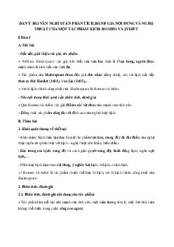Phân tích, đánh giá nội dung và nghệ thuật của tác phẩm kịch: Romeo và Juliet - Shakerpeare Ngữ Văn 10 Chân Trời Sáng Tạo