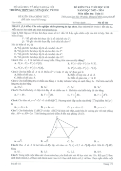 Đề cuối học kì 2 Toán 11 năm 2023 – 2024 trường THPT Nguyễn Quốc Trinh – Hà Nội