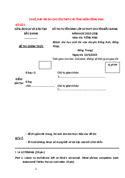 TOP 20 đề đáp án thi chuyên THPT các tỉnh môn Tiếng Anh (có đáp án) gồm một số tỉnh như Bắc Giang ,Huế ,...