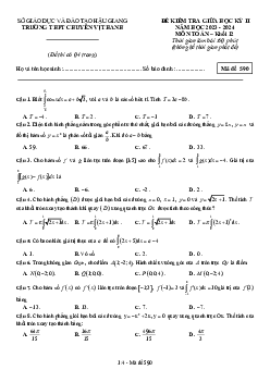 Đề giữa kỳ 2 Toán 12 năm 2023 – 2024 trường THPT chuyên Vị Thanh – Hậu Giang