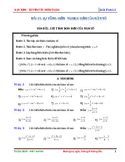 Bài tập trắc nghiệm sự đồng biến và nghịch biến của hàm số – Ngọc Đàn Toán 12
