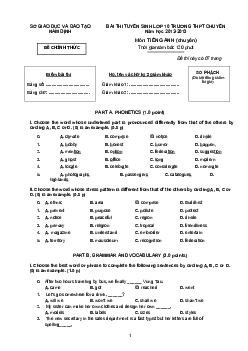 Bài thi tuyển sinh lớp 10 trường THPT chuyên Lê Hồng Phong ,Nam Định năm 2012-2013 môn Tiếng Anh