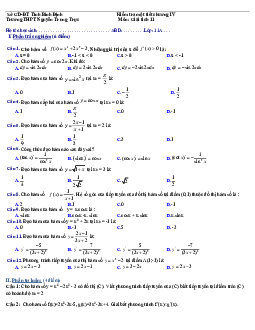 Đề kiểm tra Đại số và Giải tích 11 chương 5 (Đạo hàm) trường THPT Nguyễn Trung Trực – Bình Định