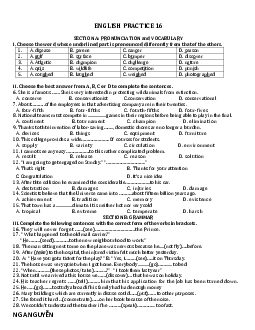 Đề luyện thi vào lớp 10 THPT Chuyên Tiếng Anh năm học 2023-2024 (có đáp án) - Đề thi thử số 16