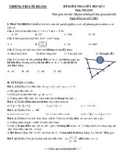 Đề kiểm tra giữa học kì 1 Toán 8 năm 2021 – 2022 trường THCS Tô Hoàng – Hà Nội