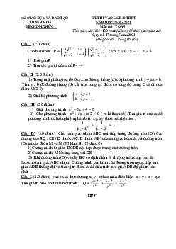 Đề tuyển sinh lớp 10 THPT môn Toán năm 2020 – 2021 sở GD&ĐT Thanh Hóa