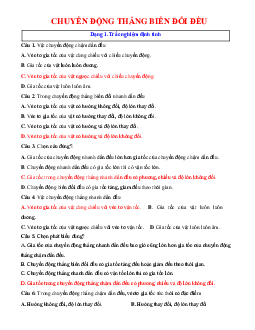 TOP 65 câu trắc nghiệm chuyển động thẳng biến đổi đều (có đáp án)