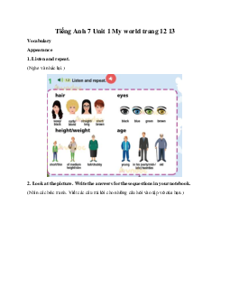 Tiếng Anh 7 Right on Unit 1 My world trang 12 13
