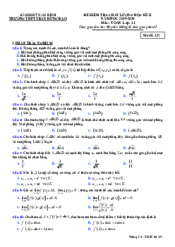 Đề thi HK2 Toán 11 năm 2019 – 2020 trường THPT Trần Hưng Đạo – Nam Định