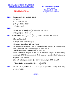 Đề thi học kì 1 Toán 8 năm 2020 – 2021 trường Lương Thế Vinh – Hà Nội