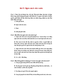 Trắc nghiệm Kinh tế và Pháp luật 10 Bài 5: Ngân sách nhà nước | Kết nối tri thức