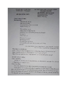 Đề thi tuyển sinh vào 10 môn Ngữ Văn của Sở GD&ĐT Bà Rịa - Vũng Tàu