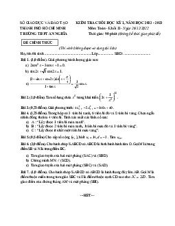 Đề cuối học kỳ 1 Toán 11 năm 2022 – 2023 trường THPT An Nghĩa – TP HCM