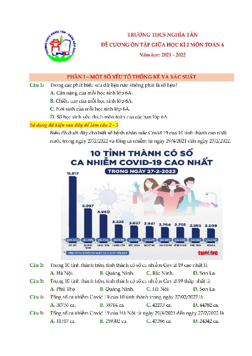 Đề cương ôn tập giữa kì 2 Toán 6 năm 2021 – 2022 trường THCS Nghĩa Tân – Hà Nội