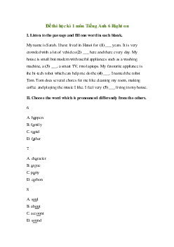 Đề thi học kì 1 môn Tiếng Anh 6 Right on năm 2023 - 2024