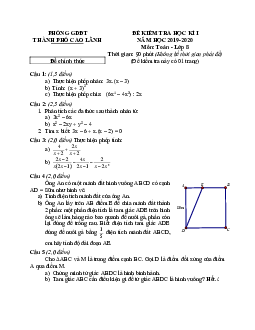 Đề thi cuối kì 1 Toán 8 năm 2019 – 2020 phòng GD&ĐT TP Cao Lãnh – Đồng Tháp