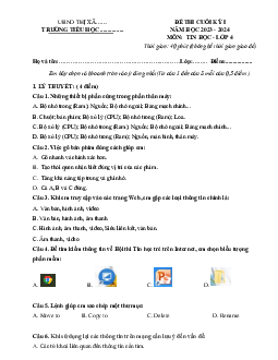 Đề thi học kì 1 môn Tin học 4 năm 2023 - 2024 sách Cánh diều | đề 2