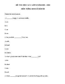 Đề thi tiếng Anh lớp 4 học kì 2 có đáp án