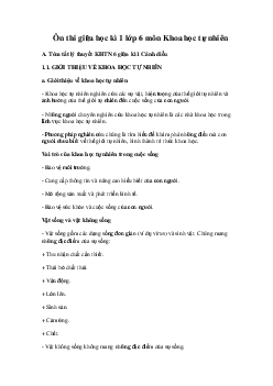 Đề cương ôn tập giữa kì 1 KHTN 6 Cánh diều năm 2023