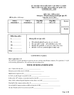 Kì thi chọn đội tuyển chính thức dự thi HSG quốc gia lớp 12 THPT Vĩnh Long năm học 2017-2018 môn thi Tiếng Anh