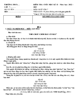 Bộ đề thi học kỳ 2 Ngữ văn 7 Chân trời sáng tạo (có đáp án và ma trận)