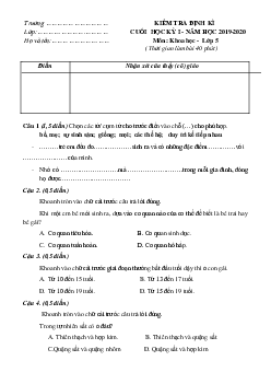 Đề thi học kì 1 lớp 5 môn Khoa học năm học 2019 - 2020