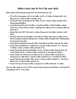 Điểm chuẩn lớp 10 năm 2023 Phú Thọ