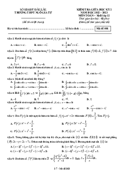 Đề giữa học kỳ 2 Toán 12 năm 2022 – 2023 trường THPT Ngô Gia Tự – Đắk Lắk