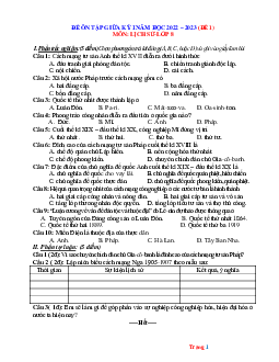 TOP 4 Đề ôn tập giữa kỳ 1 Lịch Sử 8 năm 2022-2023 (có đáp án)
