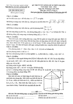 Đề tuyển sinh lớp 10 chuyên môn Toán (vòng 1) năm 2023 – 2024 trường ĐHKH Huế