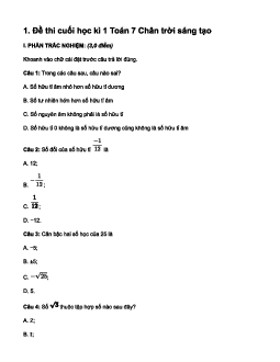 Đề thi học kì 1 môn Toán 7 | Đề 2 | Chân trời sáng tạo