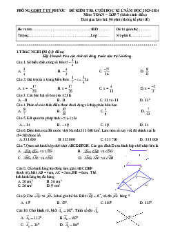 Đề cuối kì 1 Toán 7 Cánh Diều năm 2023 – 2024 phòng GD&ĐT Tuy Phước – Bình Định