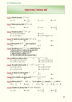 Câu hỏi trắc nghiệm môn Toán lớp 12: Phương trình mũ