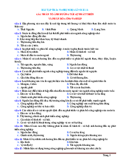 Bài tập trắc nghiệm địa lí 9 bài 11: Các nhân tố ảnh hưởng tới sự phát triển và phân bố công nghiệp (có đáp án)