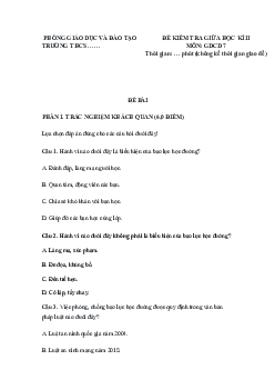 Đề thi giữa kì 2 Giáo dục công dân 7 - Đề 2 |  Kết nối tri thức năm 2024