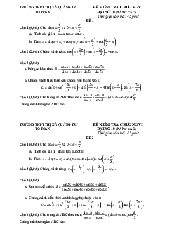 Đề kiểm tra Đại số 10 chương 6 năm 2018 – 2019 trường THPT Thị xã Quảng Trị