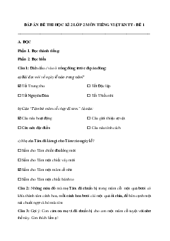 Đáp án đề thi học kì 2 lớp 2 môn Tiếng Việt - Đề 1 | Kết nối tri thức