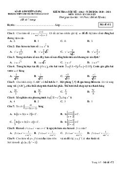 Đề thi HK1 Toán 12 chuyên năm 2020 – 2021 trường chuyên Huỳnh Mẫn Đạt – Kiên Giang