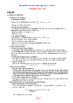 Nội dung ôn tập giữa HK1 Toán 7 năm 2022-2023 được soạn  gồm 7 trang.