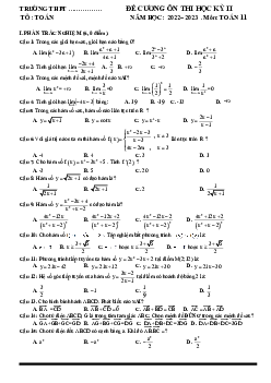 Đề cương ôn tập học kì 2 môn Toán lớp 11 năm 2022 - 2023