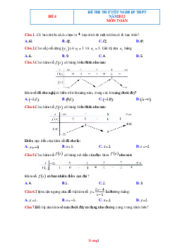 Đề Ôn Thi Tốt Nghiệp THPT 2022 Môn Toán Có Lời Giải Chi Tiết (Đề 4)