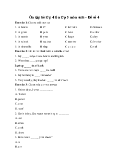 Trên tập hè lớp 4 lên lớp 5 môn Anh - Đề số 4