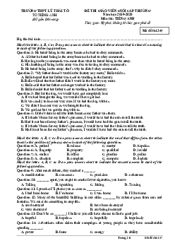 Đề thi giáo viên giỏi cấp trường năm học 2019-2020 môn thi Tiếng Anh trường THPT Lý Thái Tổ - Bắc Ninh - mã 357
