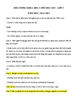 Đề cương ôn tập học kì 1 môn Khoa học lớp 5 năm 2023 - 2024