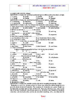 Bộ đề thi kỳ 2 Tiếng Anh 7 năm 2021-2022 (có đáp án)