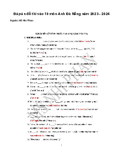 Đề thi vào 10 môn Tiếng Anh năm 2023 - 2024 sở GD&ĐT Đà Nẵng