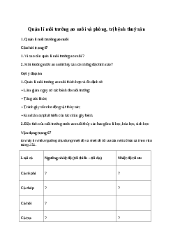 Giải Công nghệ 7 Bài 13: Quản lí môi trường ao nuôi và phòng trị bệnh thuỷ sản | Cánh diều