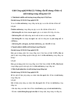 Giải Công nghệ 10 Bài 22: Những vấn đề chung về bảo vệ môi trường trong trồng trọt CD