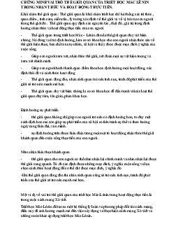 Chứng minh vai trò thế giới quan của triết học mác lê nin trong nhận thức và hoạt động thực tiễn