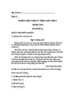 Phiếu Bài tập cuối tuần tiếng Việt lớp 2 học kì 1 |Cánh diều Tuần 9 nâng cao
